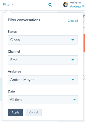 HubSpot Conversations filters conversations to keep teams organized